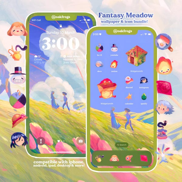 Fantasy Meadow Icon Pack iOS iPhone iPad Tablet Android Desktop Wallpaper Theme (Digital Download)