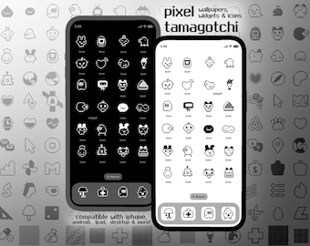 Black and White Pixel Icon Nostalgia Pack iOS iPhone iPad Android Desktop Wallpaper Theme (Digital)