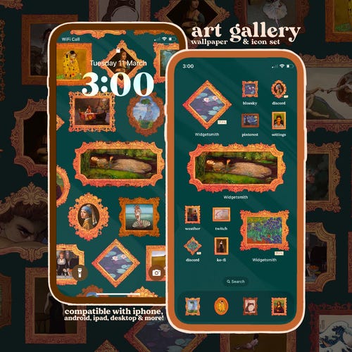 Kunstgalerie-Symbolpaket iOS iPhone iPad Tablet Android Desktop Hintergrundbild-Design (Digitaler Download)
