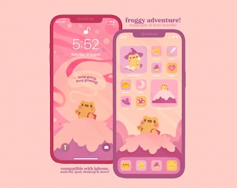 Froggy Adventure Icon Pack iOS iPhone iPad Tablet Android Desktop Wallpaper Theme (Digital Download)