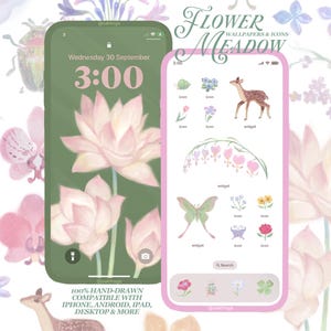 Flower Meadow Icon Pack iOS iPhone iPad Tablet Android Desktop Wallpaper Theme (Digital Download)