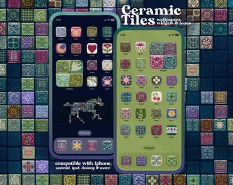 Ceramic Tiles Icon Pack iOS iPhone iPad Tablet Android Desktop Wallpaper Theme (Digital Download)