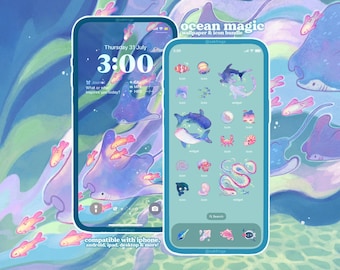 Ocean Magic Icon Pack iOS iPhone iPad Tablet Android Desktop Wallpaper Theme (Digital Download)