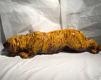 Crouching Bengal Tiger - Vintage  Cast Sculpture from the 1960’s ( 31”L X 8”H X 5”W) ( PLEASE READ:“Item Details” before purchasing)