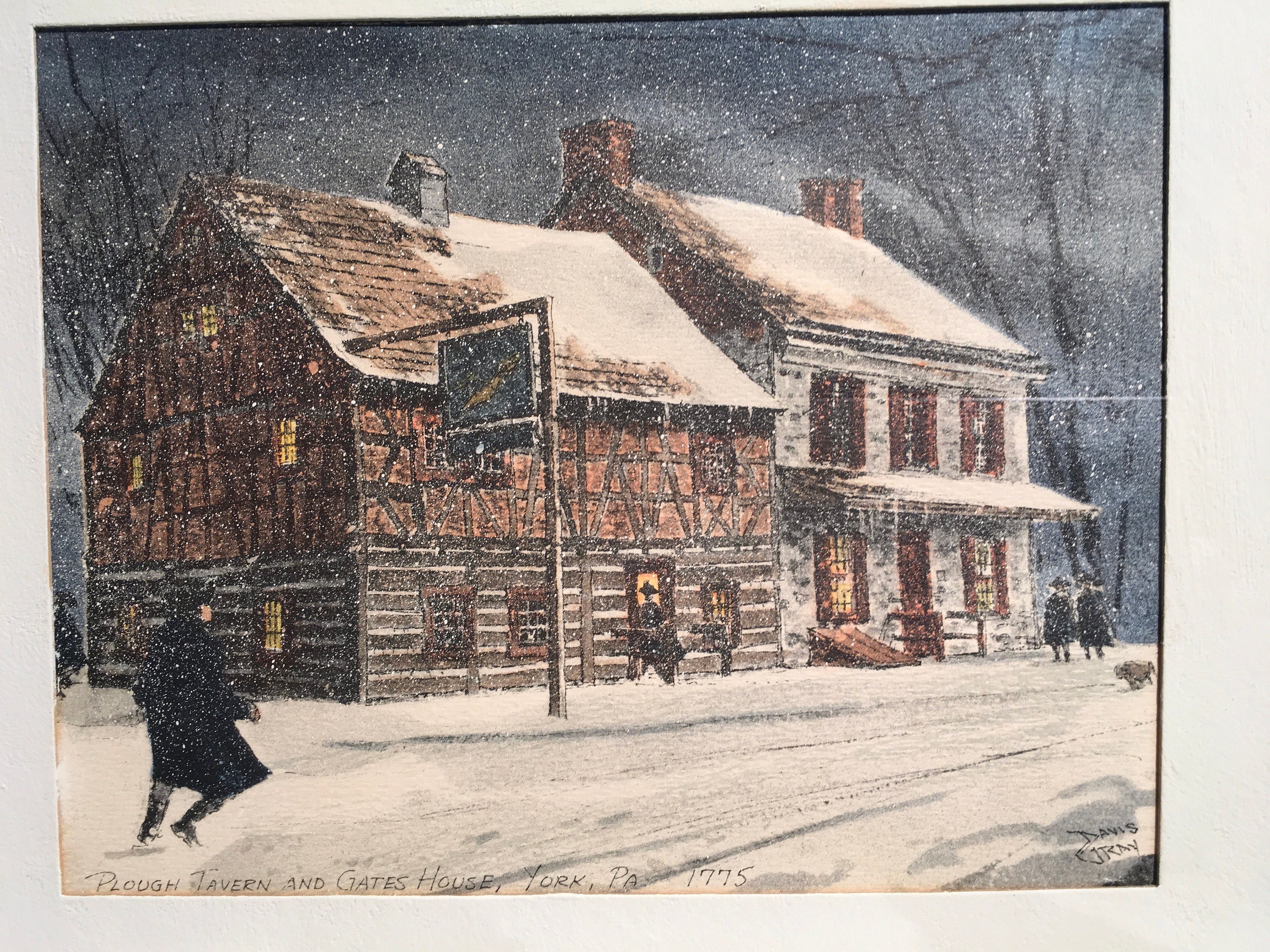 Plough Tavern & Gates House Circa 1775 York PA Watercolorperiod Piece