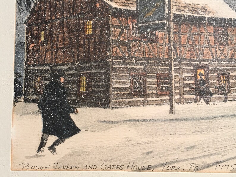 Plough Tavern & Gates House Circa 1775 York PA Watercolorperiod Piece