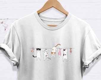 Niedliches Katzen-T-Shirt, Katzen-Themen-Geschenke, hochwertiges Unisex-Erwachsenen-T-Shirt, Katzenliebhabergeschenk, Katzen-T-Stück, Tier-T-Shirt, Kätzchen-T-Shirt