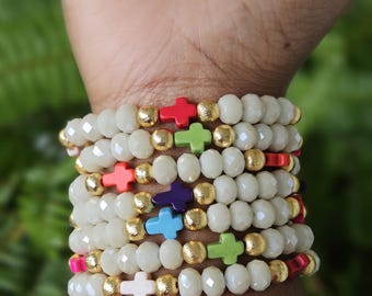 Beaded Cross Bracelet – Stretch Fit, Faith Jewelry