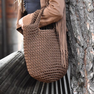 Casual tote bag, Scandinavian style,  Knitted handbag, Cinnamon color