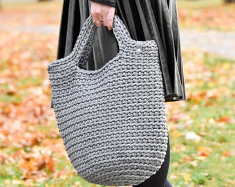 Casual tote bag, Scandinavian style, Crochet handbag, Grey color