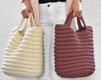 Sac en corde au crochet, fourre-tout crème d'été / sac rose poussiéreux