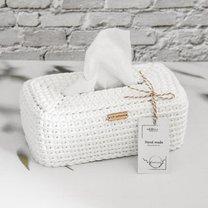 White tissue holder,  Napkins basket cover, Handmade rectangular tissue basket, Bathroom Organization