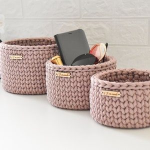 Crochet baskets, Round storage basket, Dusty rose, christmas gift ideas image 2