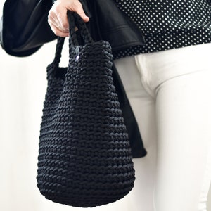 Handmade handbag, Crochet black tote Bag, Scandinavian style purse, Gift for woman