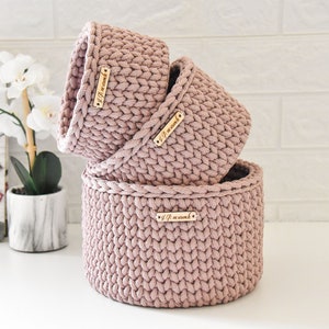 Crochet baskets, Round storage basket, Dusty rose, christmas gift ideas image 1