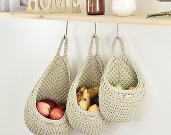 Crochet Wall Hanging Basket: Rustic Kitchen Storage