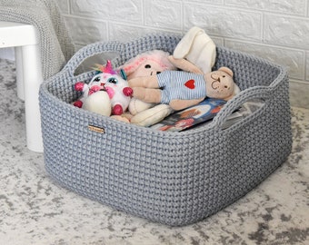 Handmade Crochet Square Nursery Basket: Polyester Rope Toy Storage