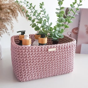 Crochet rope basket, Bathroom organizer, Modern basket for storage