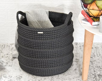 Big graphite basket, Laundry hamper, Modern basket, Crochet gift