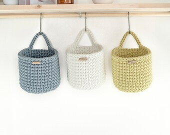 Nursery Hanging Baskets / Crocheted Kids' Wall Storage Baskets.