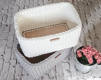 Crochet baskets, Handmade storage, Toiletries organizer, Rectangular bathroom bin,  Knit cosmetics holder