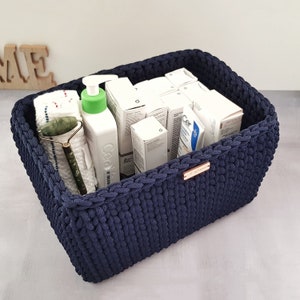 Crochet rope basket, Navy blue storage