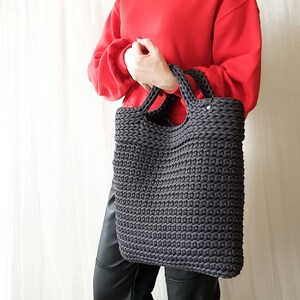 Hand Crochet Bag, Knitted Tote, Graphite Bag, Reusable Bag ...