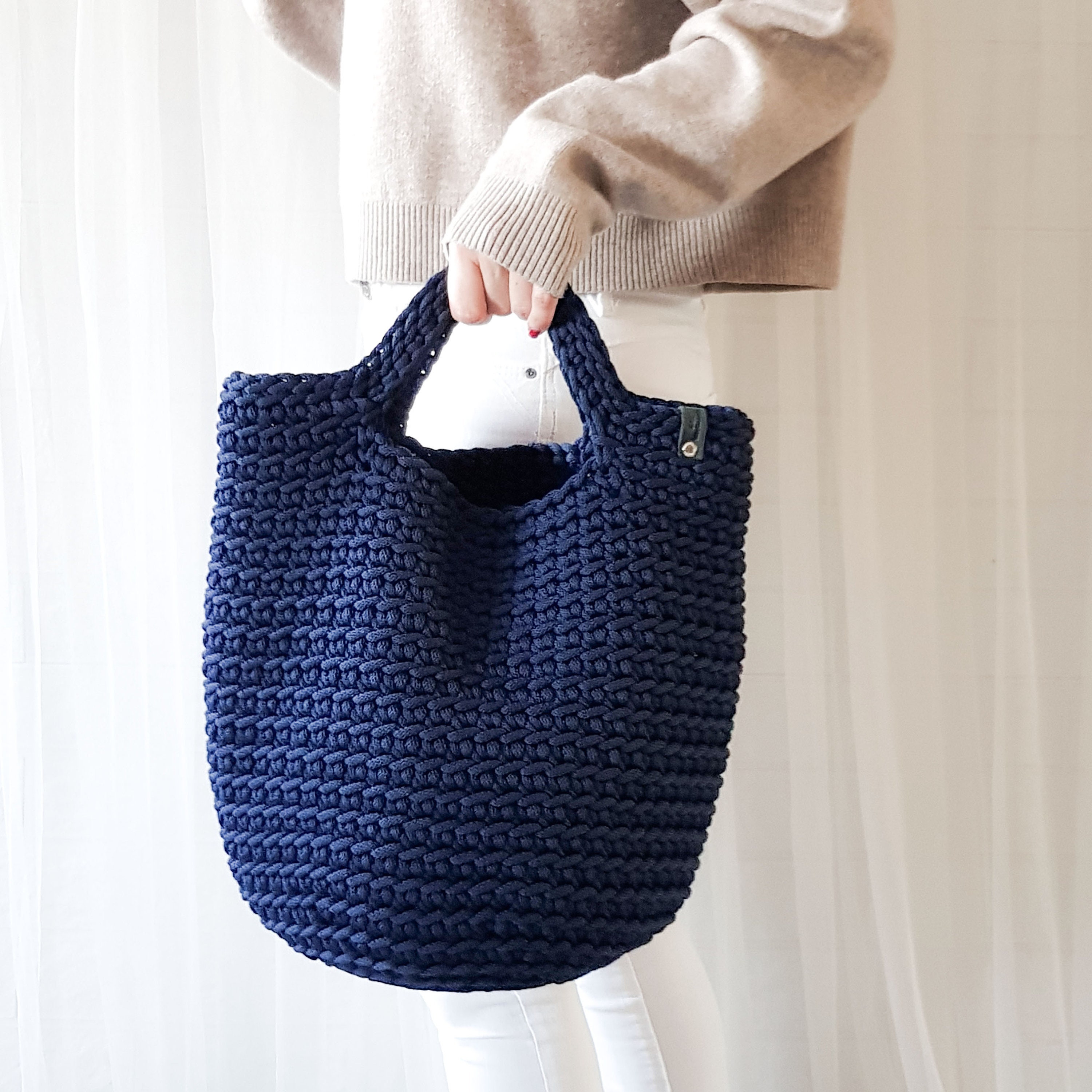 Crochet hand bag/ Everyday tote bag/ Womens bag/ Navy blue | Etsy
