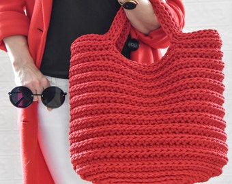 Crochet red bag, Stylish tote bag