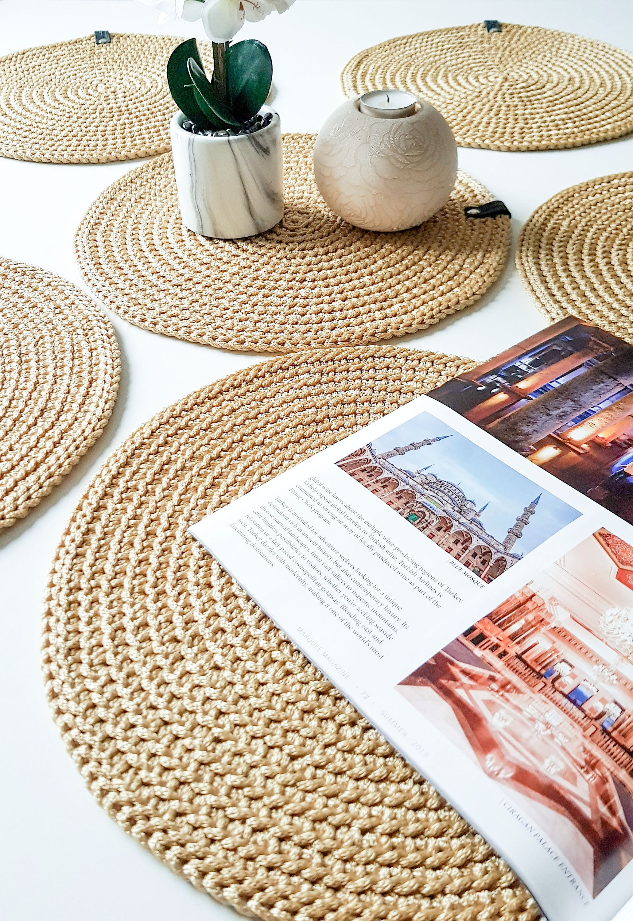 Gold table placemats Crocheted placemats Gold christmas Etsy