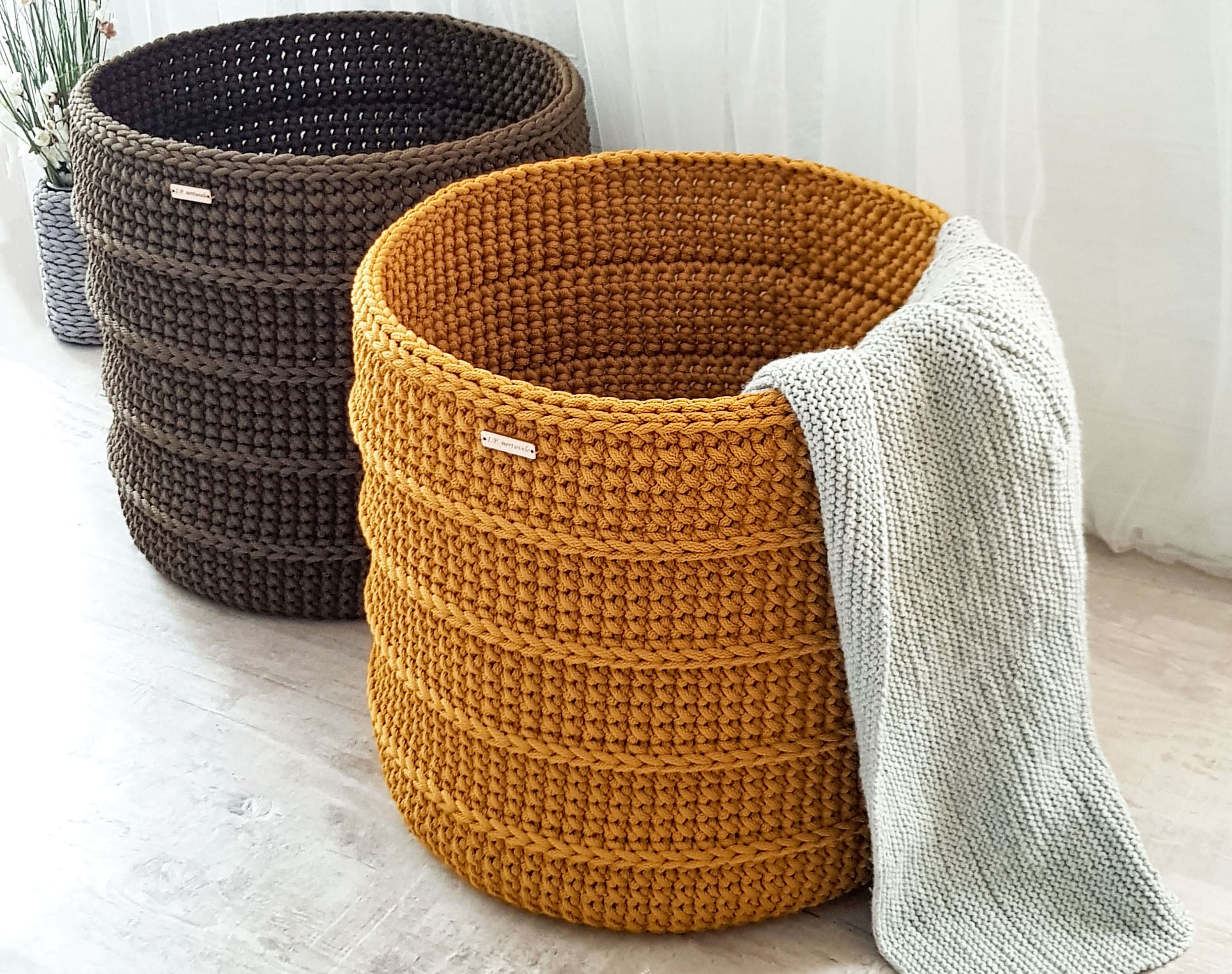 Crochet Storage Basket, Round Rope Basket, Large Capacity Home Storage  Basket 