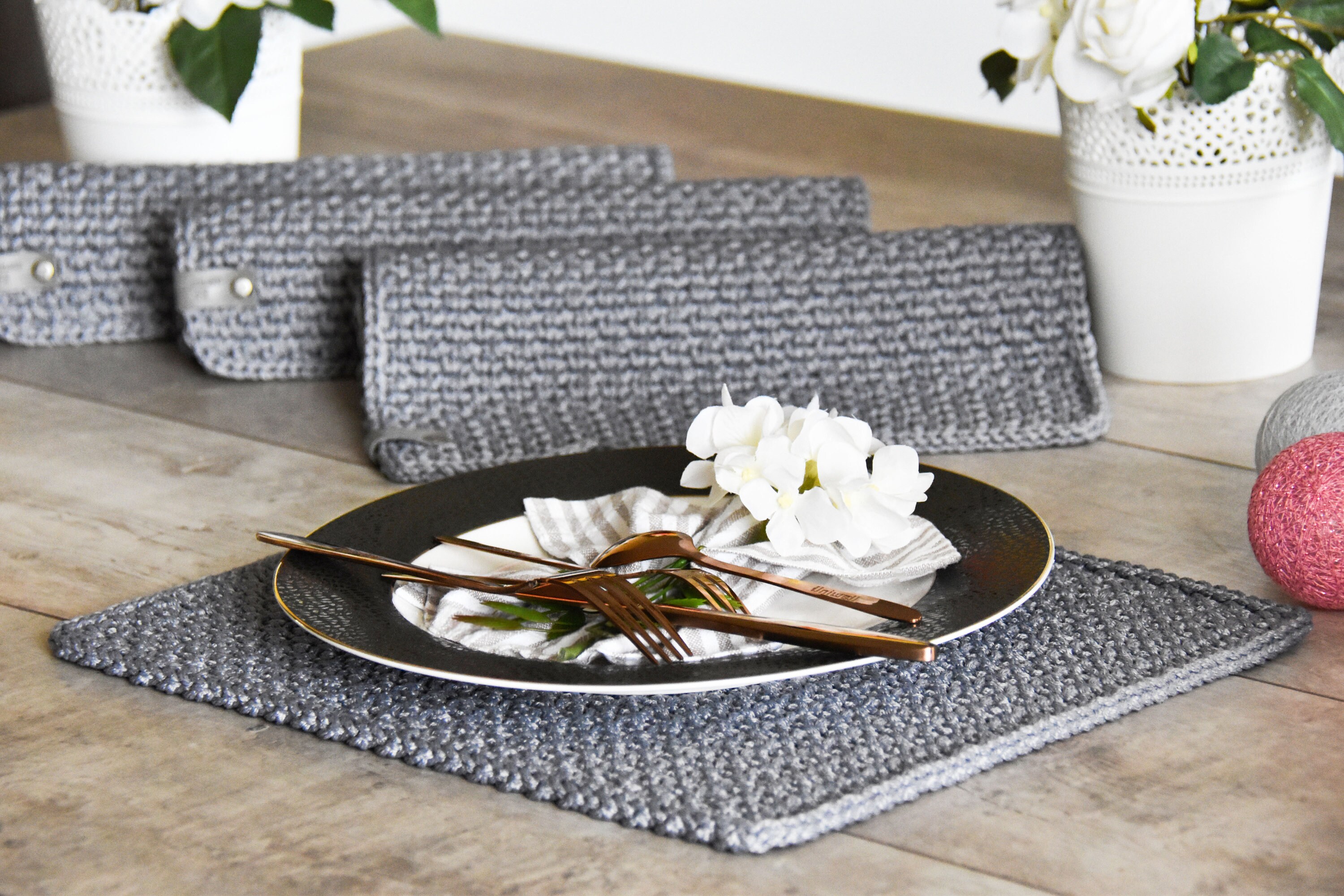 Modern placemats Crochet gray placemats Dinner table mats Etsy