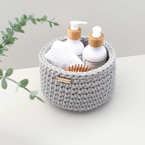 Round Handmade Storage Basket - Crochet Bathroom Basket - Multipurpose Storage for Towels, Cosmetics, and More