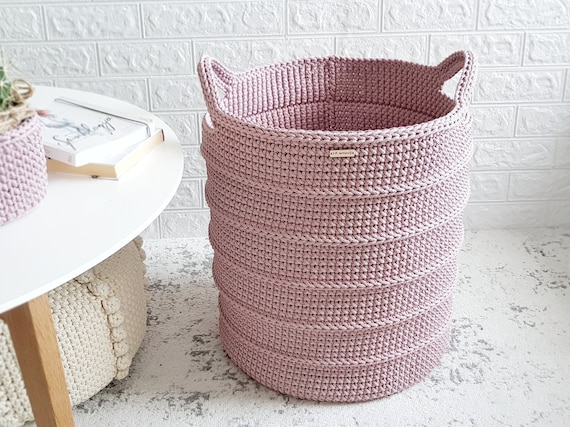 Handmade bathroom laundry storage, Crochet hamper basket