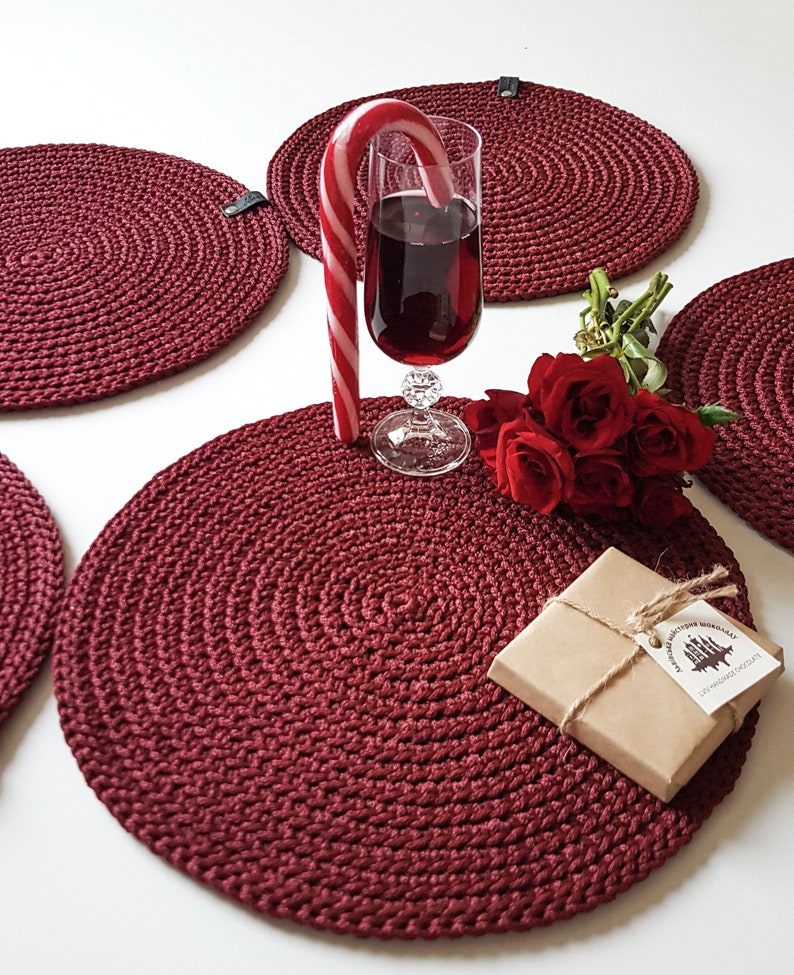 Burgundy Placemats Crochet Table Mats Dinner Table Mats Etsy