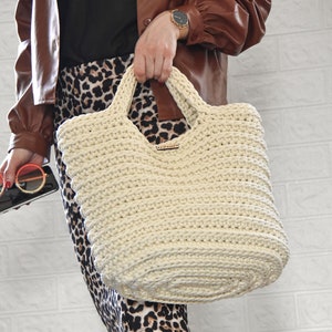 Sacs au crochet faits à la main, sac fourre-tout d'été, grand sac à main crème. image 3