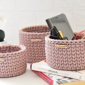 Crochet baskets, Round storage basket, Dusty rose, christmas gift ideas image 4