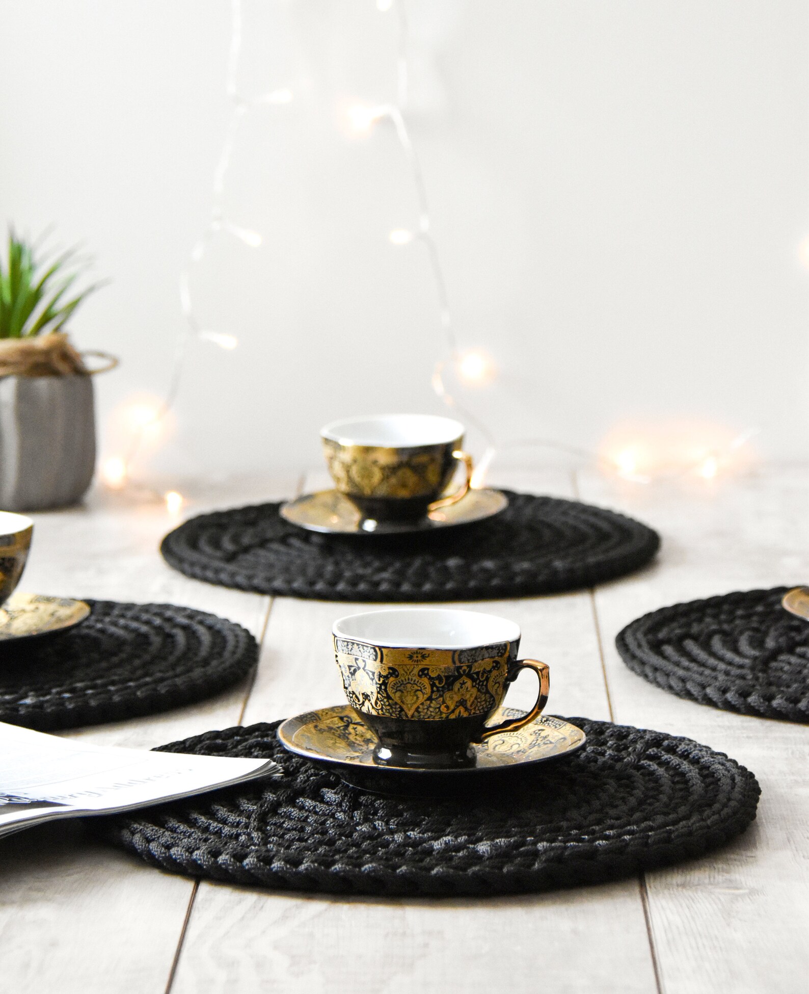 Crochet black rustic table placemats christmas place mats Etsy