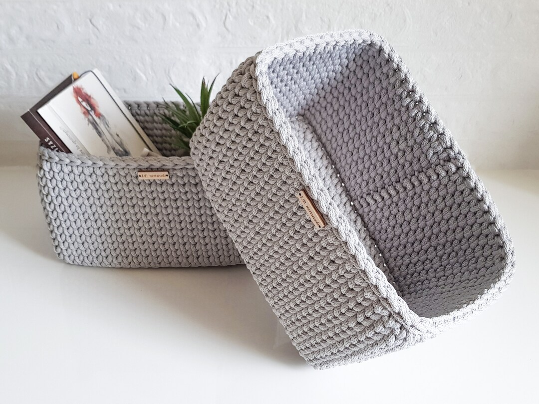 Storage Rectangular Basket, Crochet Rope Basket, Handmade Storage Box ...