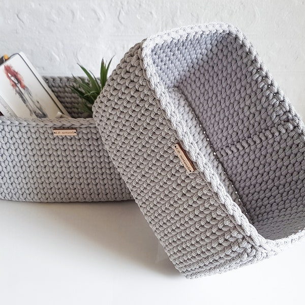 Storage rectangular basket, Crochet rope basket, Handmade storage box,