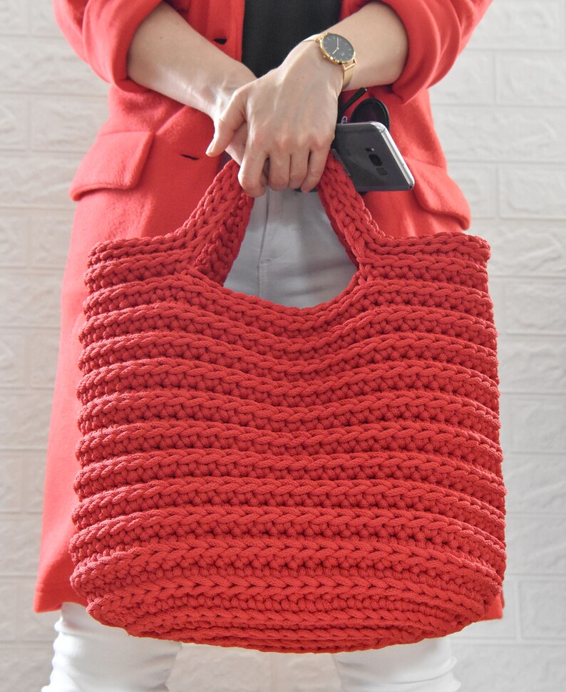 Crochet red bag Stylish tote bag | Etsy