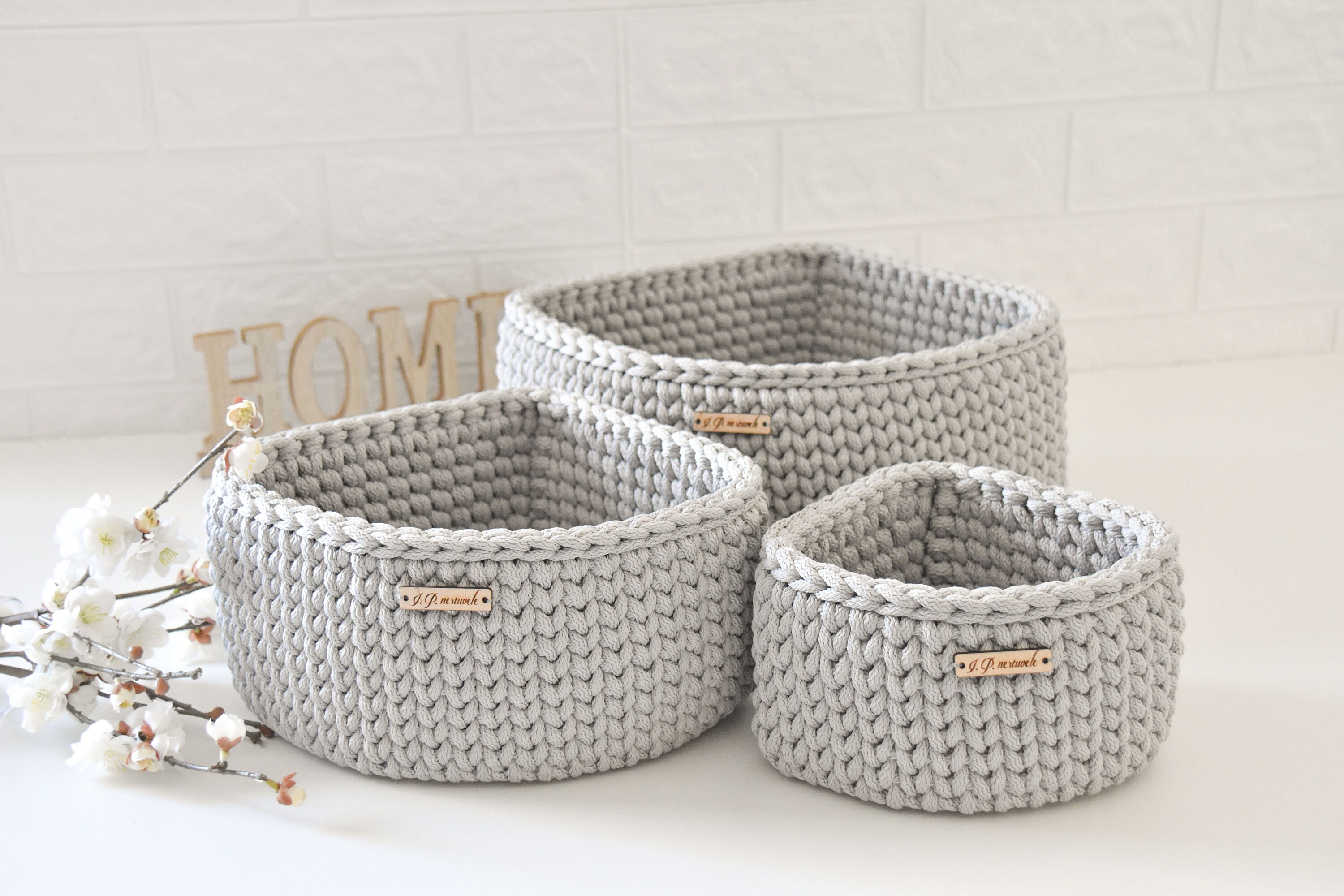 Corner basket Corner shelf Triangle crochet basket Grey Etsy