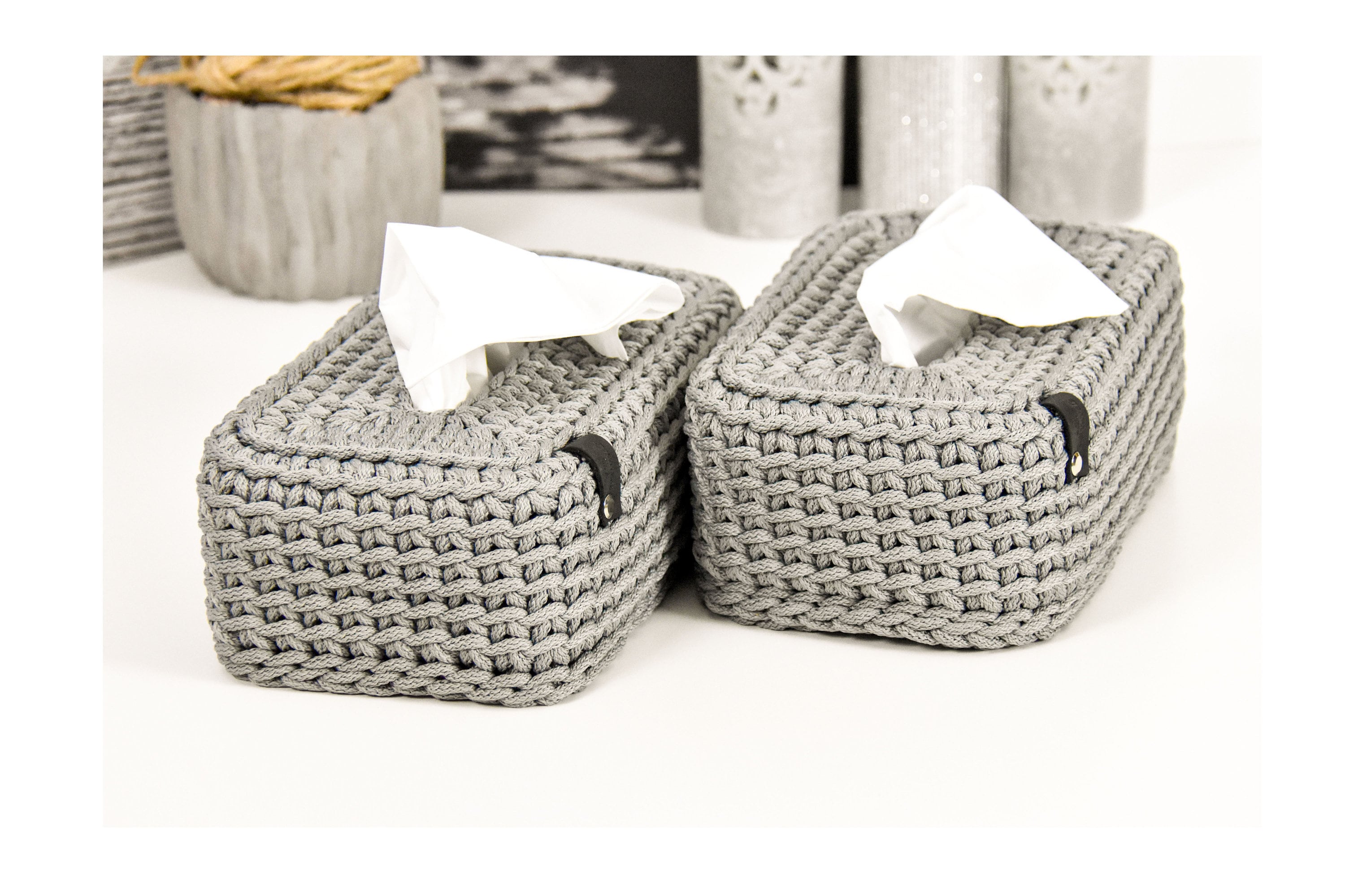 Tissue box cover rectangular, Tissue holder, Handmade crochet cover basket
