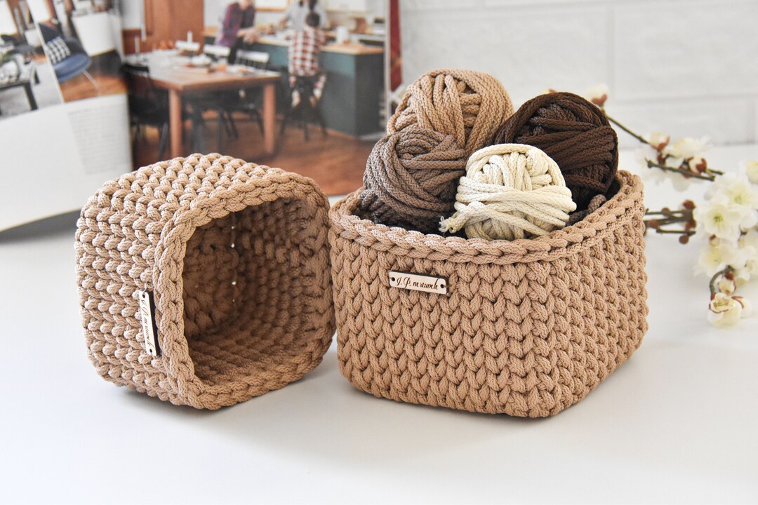 Square Basket Crochet Natural Basket Rope Basket Spa Gift - Etsy