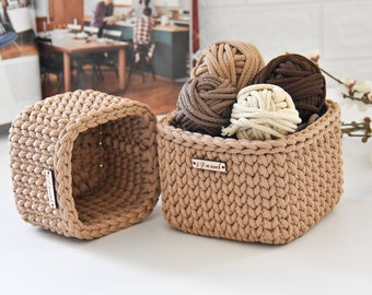 Square basket, Crochet natural basket, Rope basket,  Spa gift basket, Reusable basket