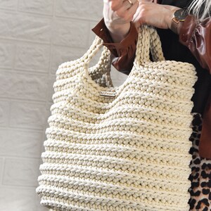 Crochet rope bag, Summer cream tote/ dusty rose bag image 3