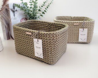 Fabric rope basket, Decorative home storage, Crochet bathroom basket