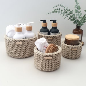Rope Basket Bowl Storage - Crochet Set for Bathroom and Living Room - Rustic Home Decor