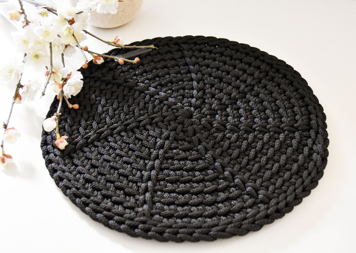 Crochet Round Table Mats Plates Placemats Black Christmas Etsy