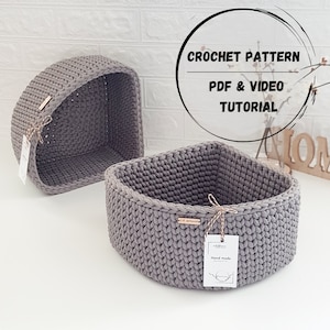 Crochet corner basket PATTERN, Handmade basket PDF & VIDEO tutorial, Corner storage organizer image 1